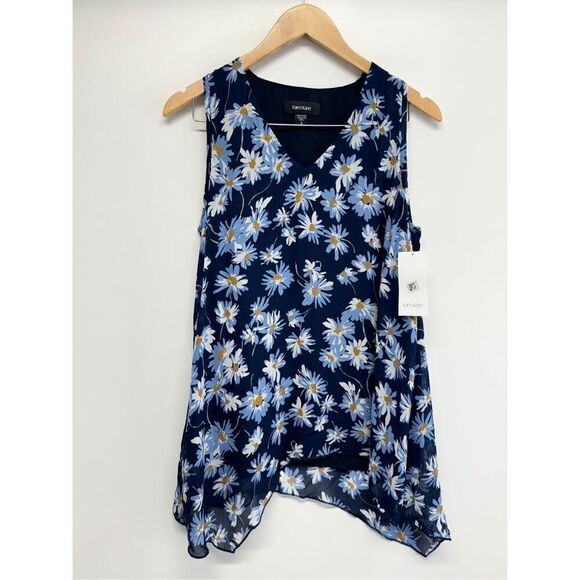 Karen Kane Tank Top Floral Size Small Blue Uneven Hem Pullover NEW - Picture 3 of 11